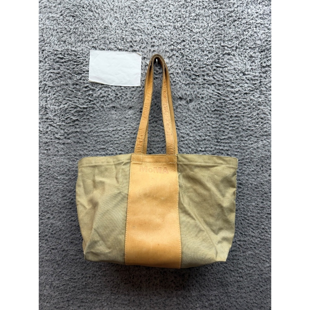 Vintage Museum of Modern Art MoMA Leather Heavyweight Canvas Tote Bag Khaki